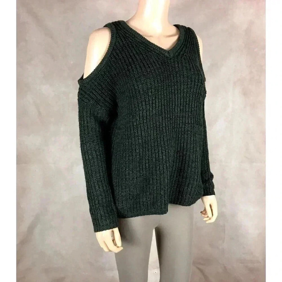 COTTON ON Black/Olive Marled Cold-Shoulder Sweater NEW Size SMALL - Picture 5 of 7